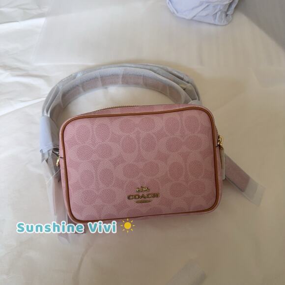 NWT Coach CEK74 Mini Carey Crossbody Bag Signature Leather Charms Powder Pink
